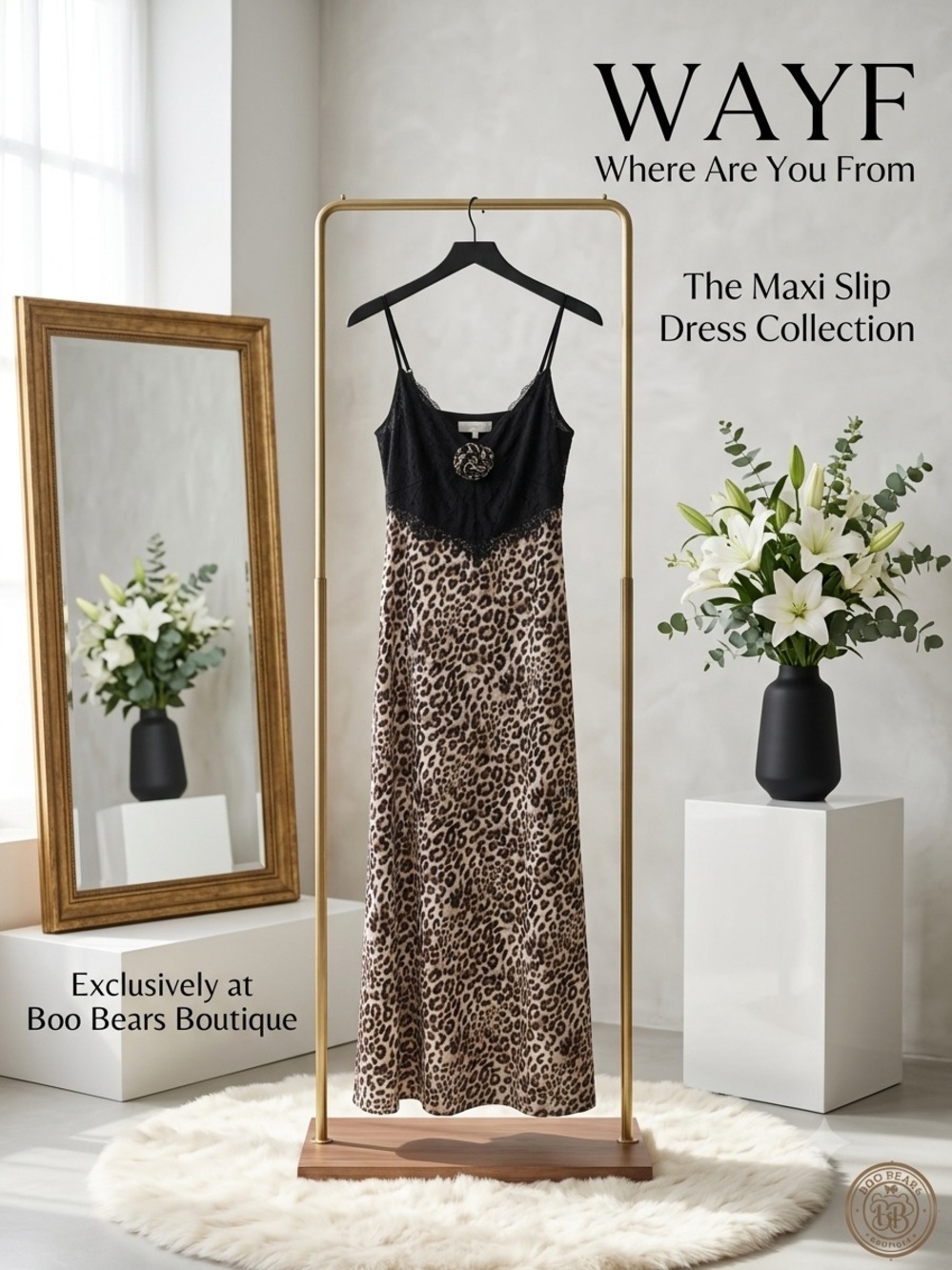 Wayf Black Slip Dress with Lace Trim